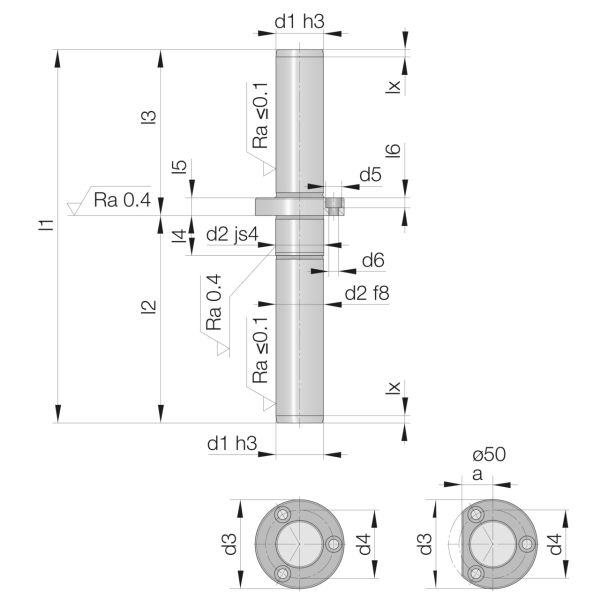 Werkstoff: 100Cr6 (1.3505), induktivgehärtet 62-64 HRC, Tiefe 1,5+1mm